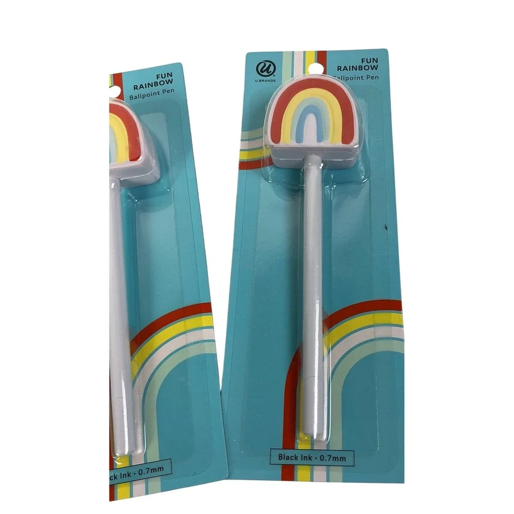 Lot of 3‎ U Brands Fun Rainbow Ballpoint Pen Black Ink 0.7mm Smooth Writing